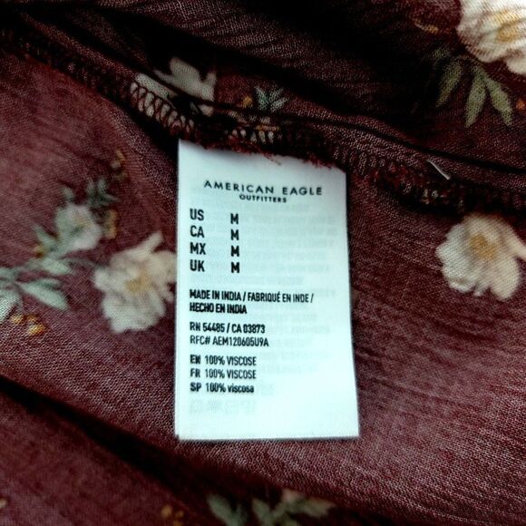 American Eagle Button Front Blouse Floral Brown Medium V-Neck Viscose Sleeveless - Picture 5 of 6